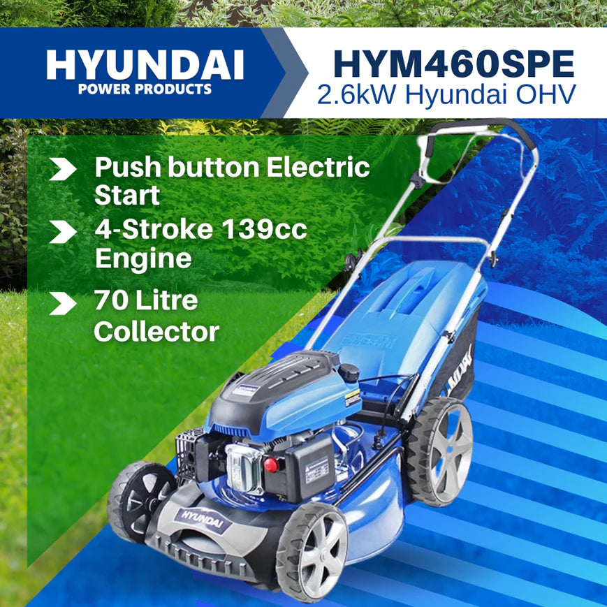Hyundai 20" Petrol Lawn Mower - Self Prop 173cc Steel Deck - HYM510SP
