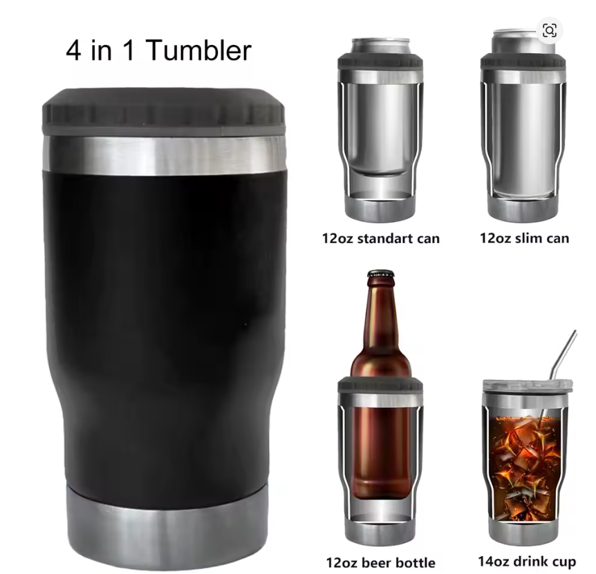 4-in-1 Insulated Travel Mug & Can Cooler – Fits 355ml Cans, Bottles & More, all season ready