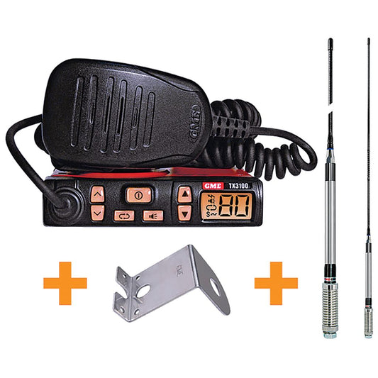GME UHF CB RADIO 80 CHANNEL STARTER KIT INC ANTENNA & BKT TX3100 AE4018K2 MB407SS - TX3100VP