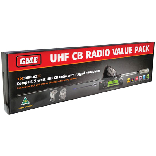 GME UHF CB RADIO 80 CHANNEL VALUE PACK INC TX3500 AE4018K2 MB407SS MB024SS MC557B - TX3500SVP