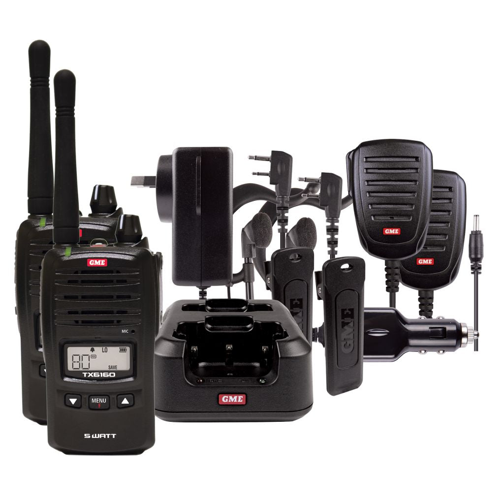 5-WATT 80 CHANNEL COMPACT HANDHELD UHF CB RADIO TWIN PACK 3 YEARS WARRANTY GME - TX6160TP