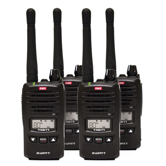 2 WATT 80 CHANNEL COMPACT HAND HELD UHF CB RADIO QUAD PACK 2 YEARS WARRANTY GME - TX677QP